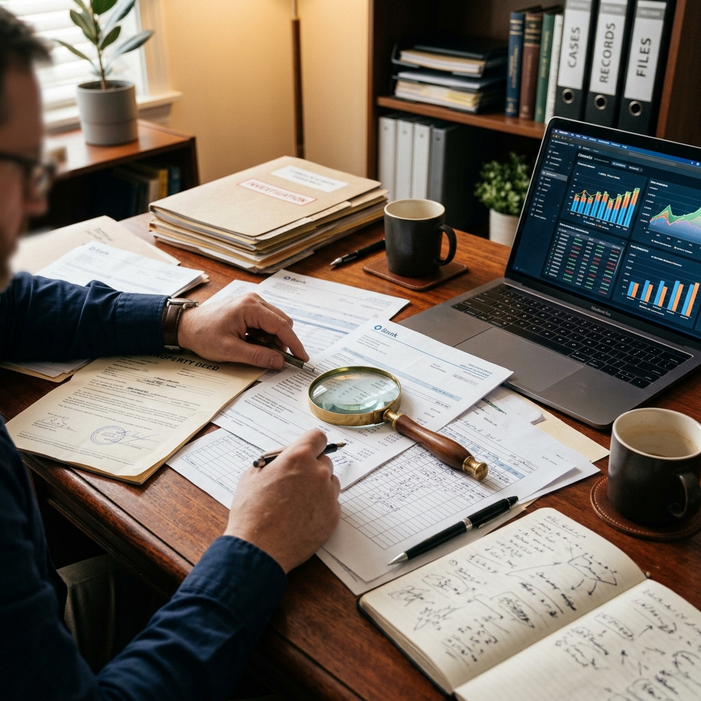 Financial documents and forensic accounting investigation for hidden assets in divorce