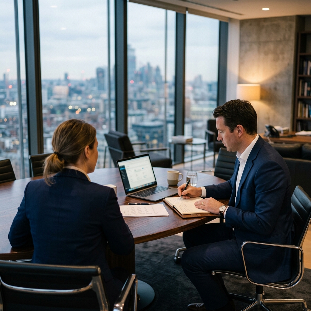 Professional private investigator consultation in a modern USA investigation agency office