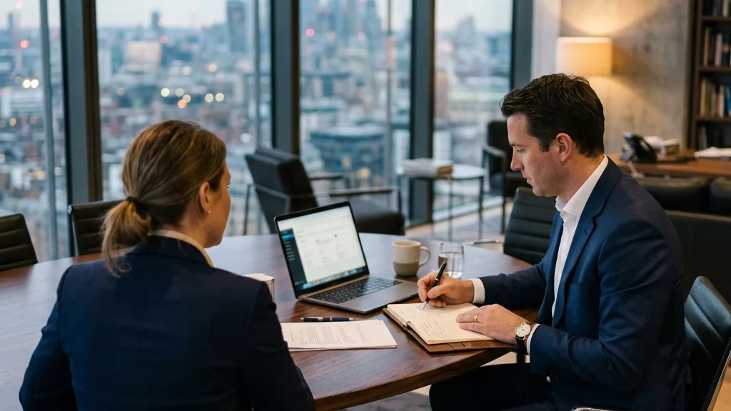 Professional private investigator consultation in a modern USA investigation agency office